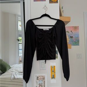 NA-KD Black Ruched Long Sleeve Top